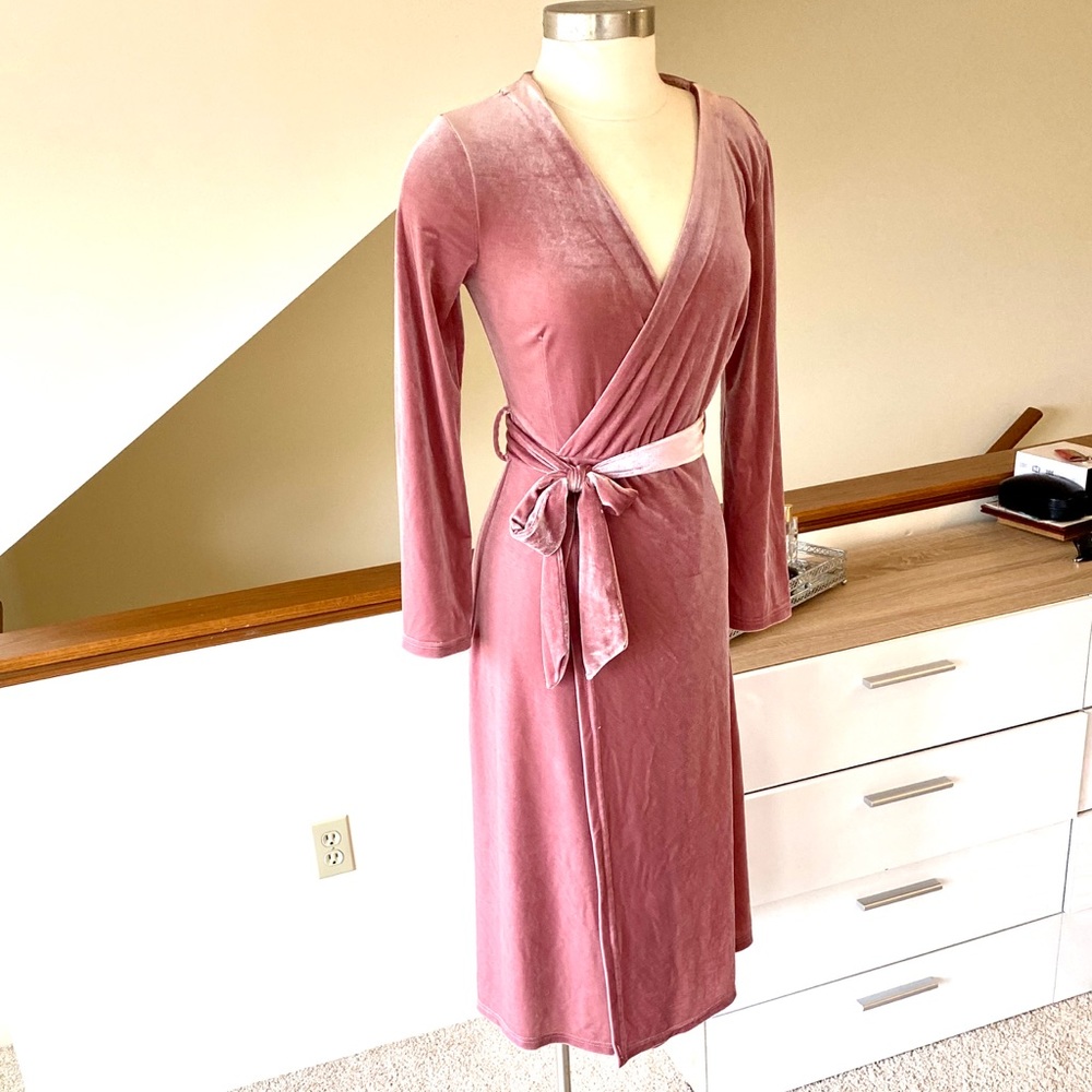 *3/$20* Dusty Pink Velvet Wrap Dress Long Sleeves